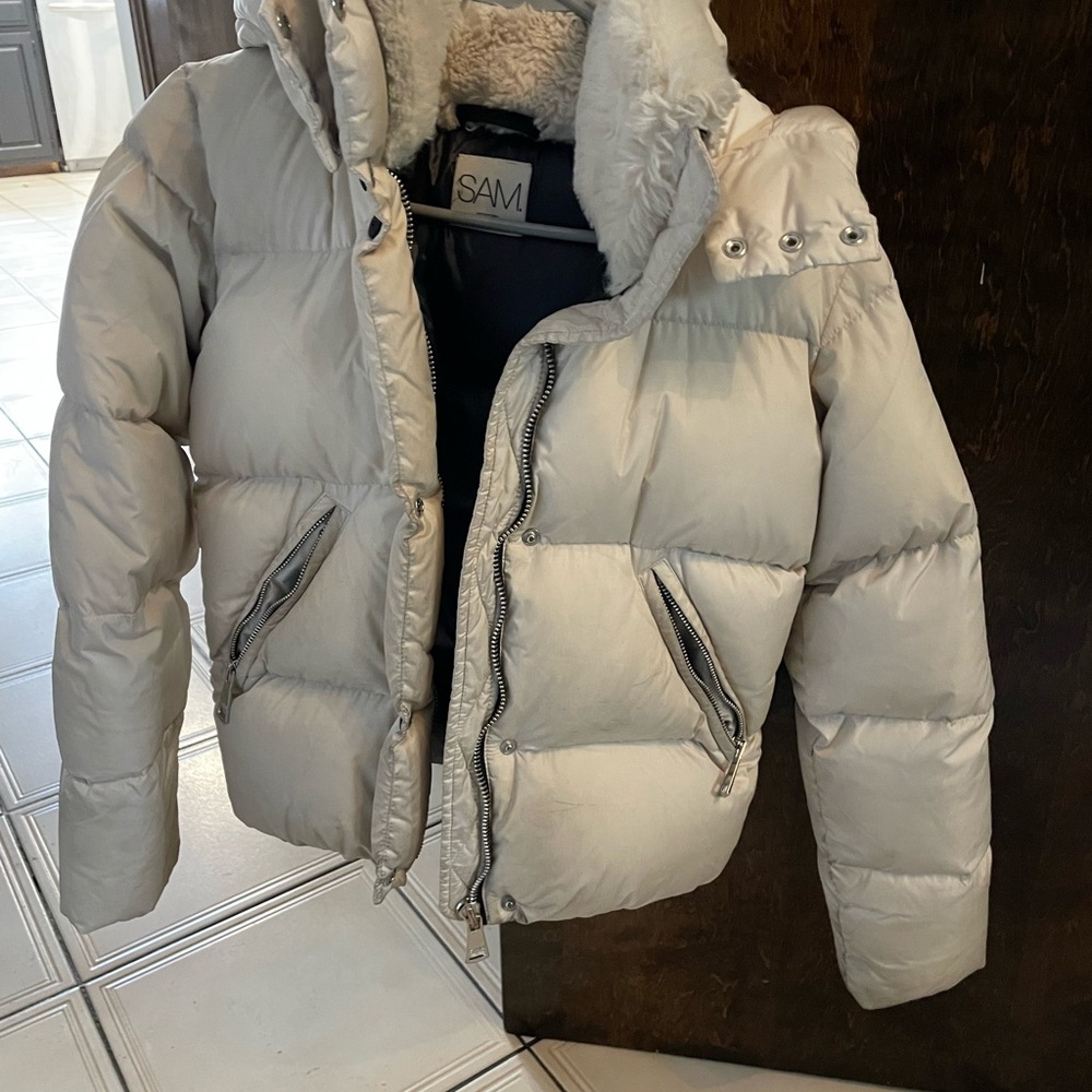 SAM. Kids Silver Puffer Jacket with Hood